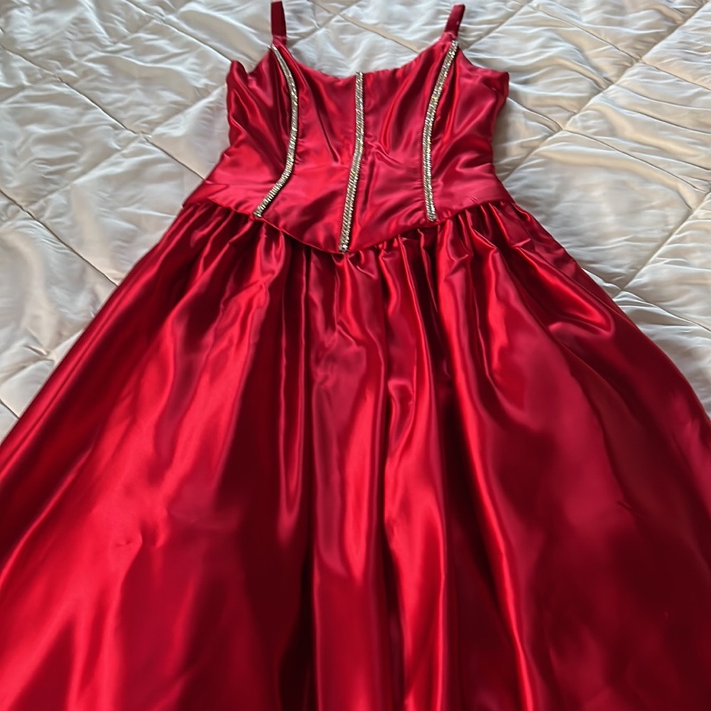 Vintage Fiery Red Corset Formal Ball Gown Rhinestones Embellished Bodice Small - Picture 15 of 15